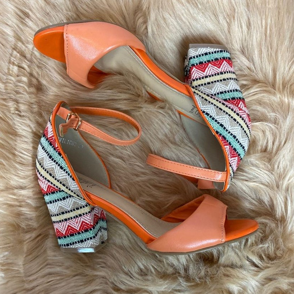 French Blue orange geometric twinkle sandal - Picture 2 of 6